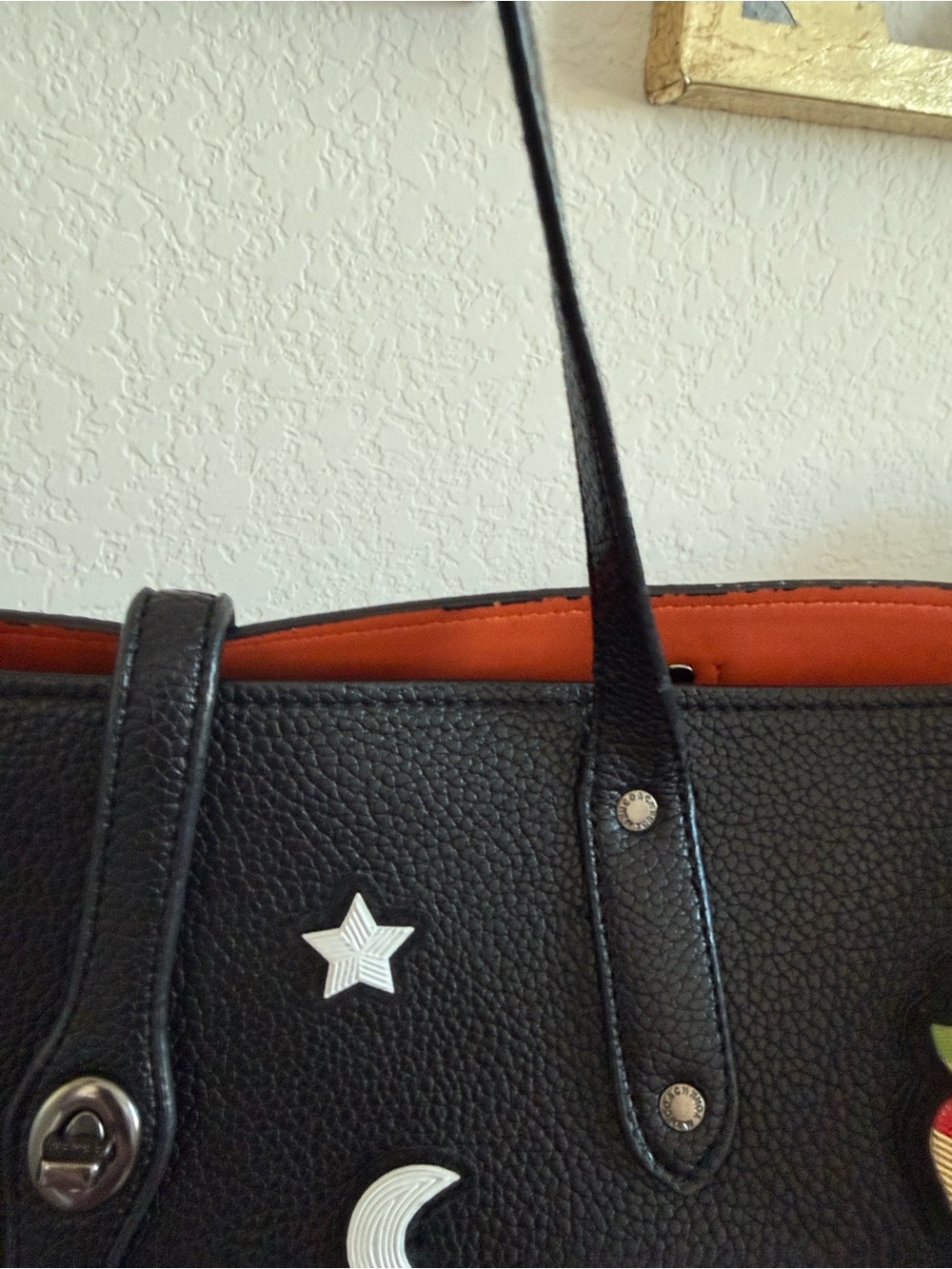 Coach Black Rocket Motif Tote with Orange Interior and Patch Accents - Picture 4 of 10
